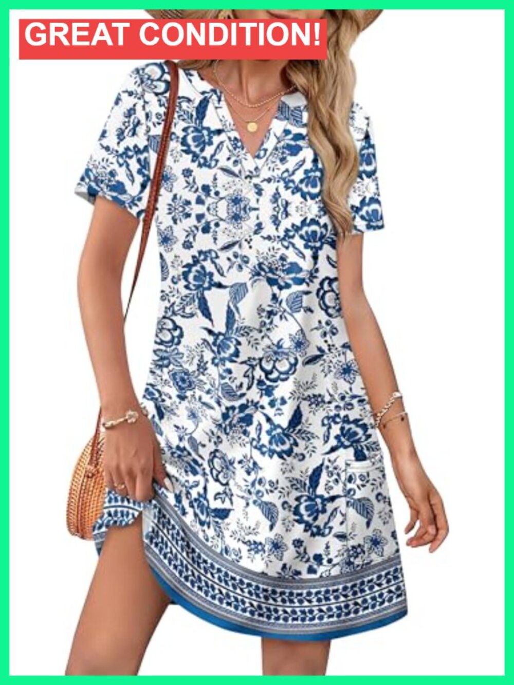 Women's Casual V-Neck Short Sleeve Midi Dress Summer Beach Vacation